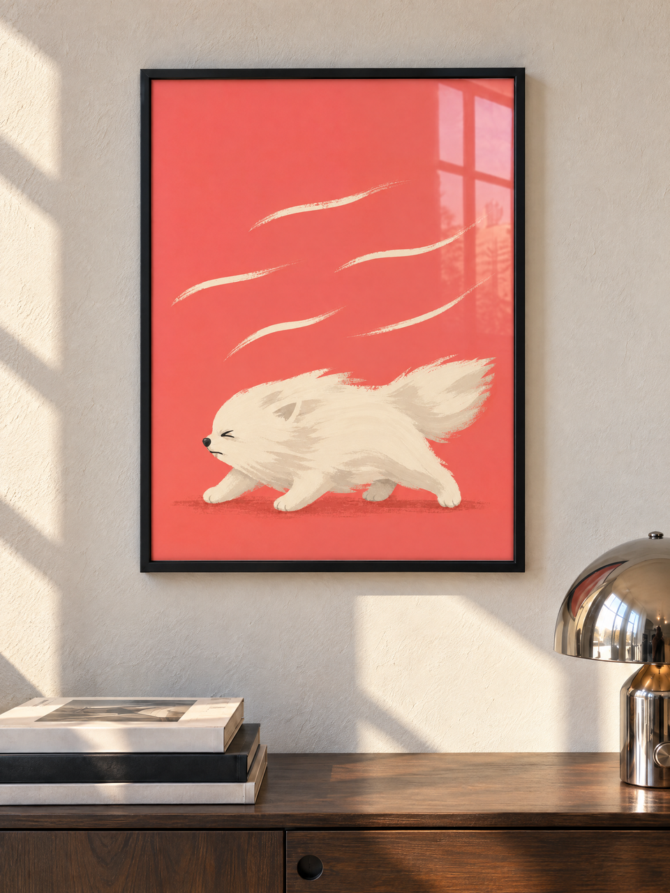 Gerahmter Kunstdruck Ich schaff das — Kunstdruck mit weißem Hund