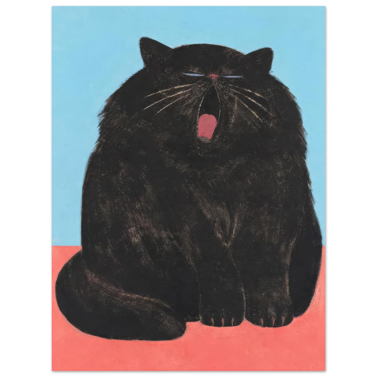 Yawning black cat in the art print Yawn by Sasha Liley