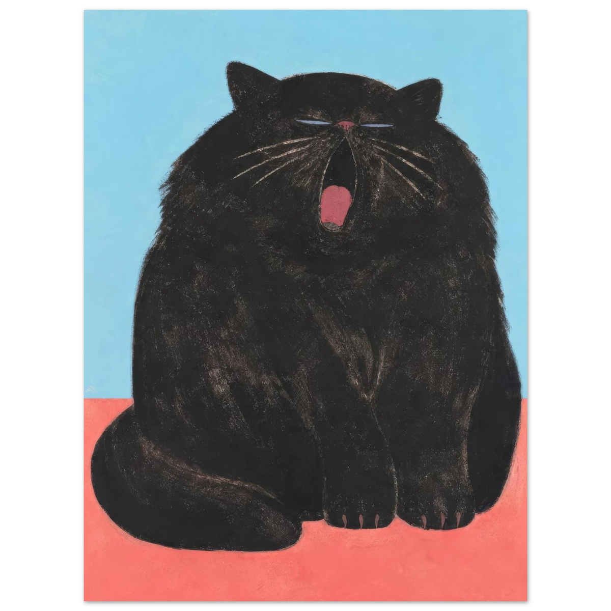 Yawning black cat in the art print Yawn by Sasha Liley