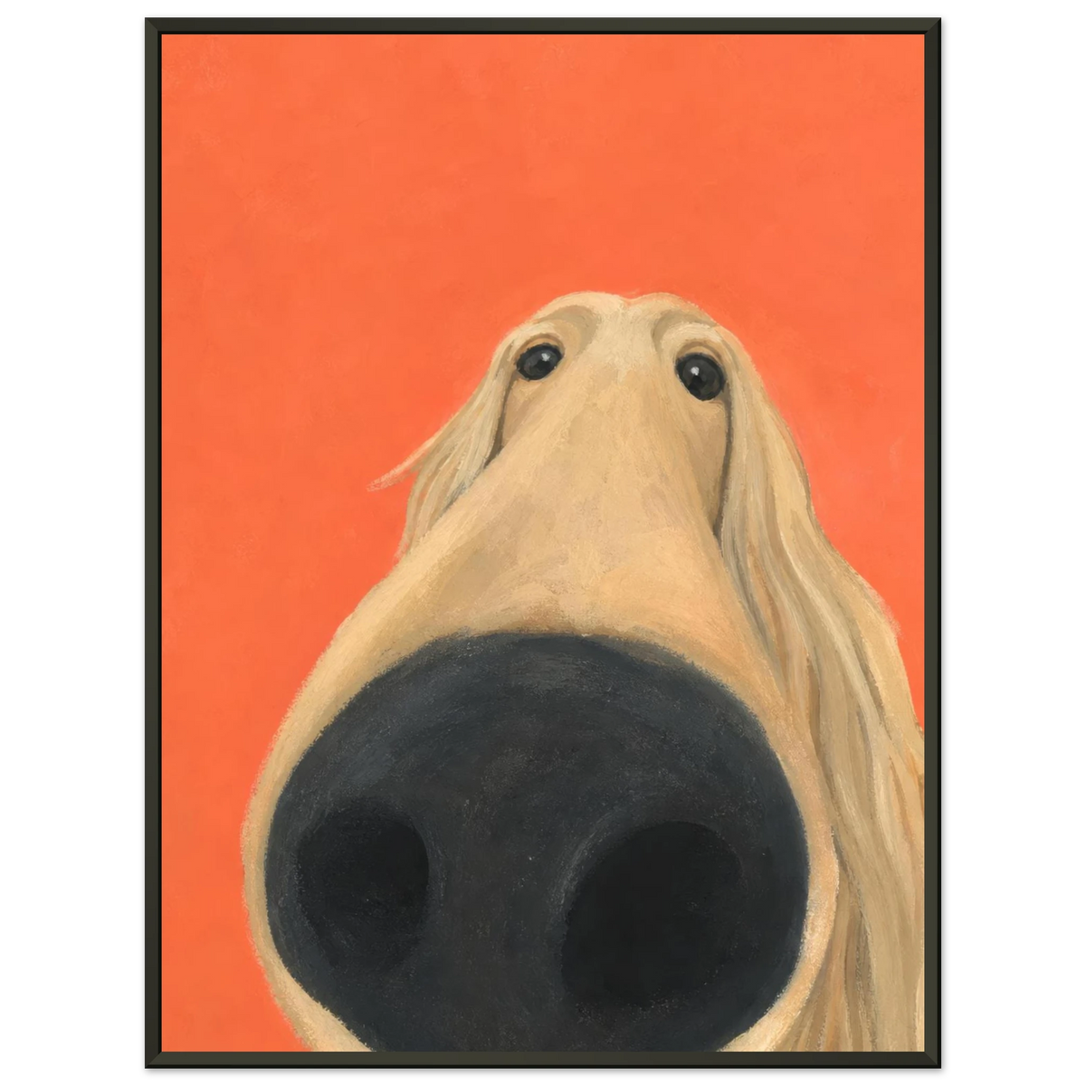 Kunstdruck Hallo, Nase mit einem Hund in schwarzem Rahmen vor hellgrauem Hintergrund