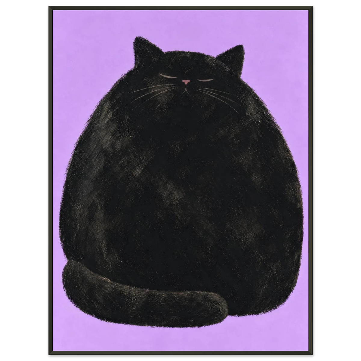 Plakat Całe miejsce z czarnym kotem w czarnej ramie na jasnoszarym tle
