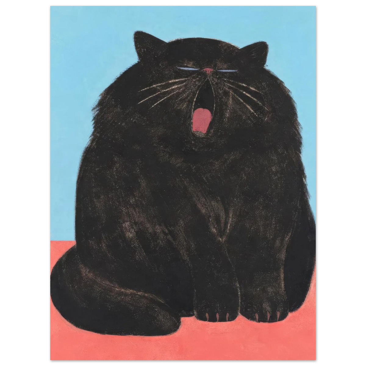Yawning black cat in the art print Yawn by Sasha Liley