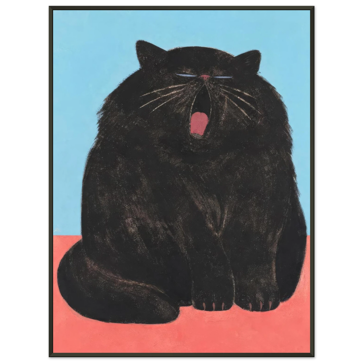 Yawning black cat in the art print Yawn by Sasha Liley