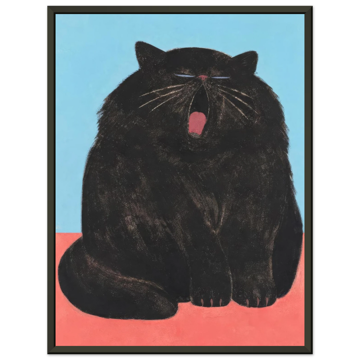 Yawning black cat in the art print Yawn by Sasha Liley