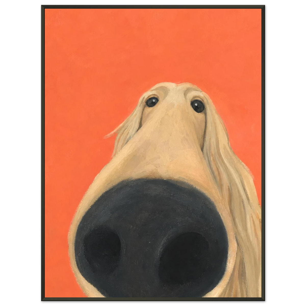 Kunstdruck Hallo, Nase mit einem Hund in schwarzem Rahmen vor hellgrauem Hintergrund