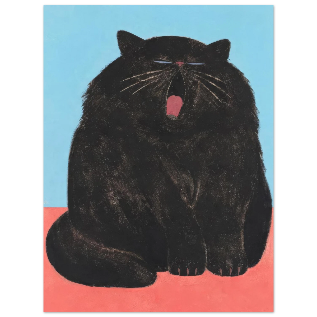 Yawning black cat in the art print Yawn by Sasha Liley