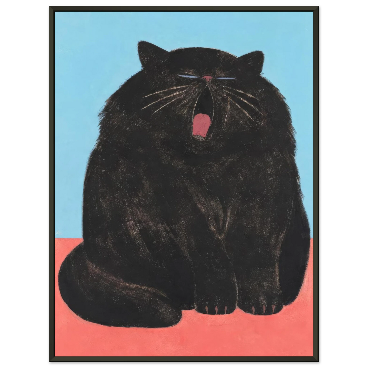 Yawning black cat in the art print Yawn by Sasha Liley
