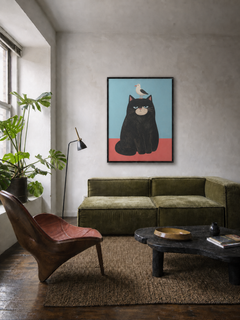 Passageren — indrammet kunsttryk vist i en stue