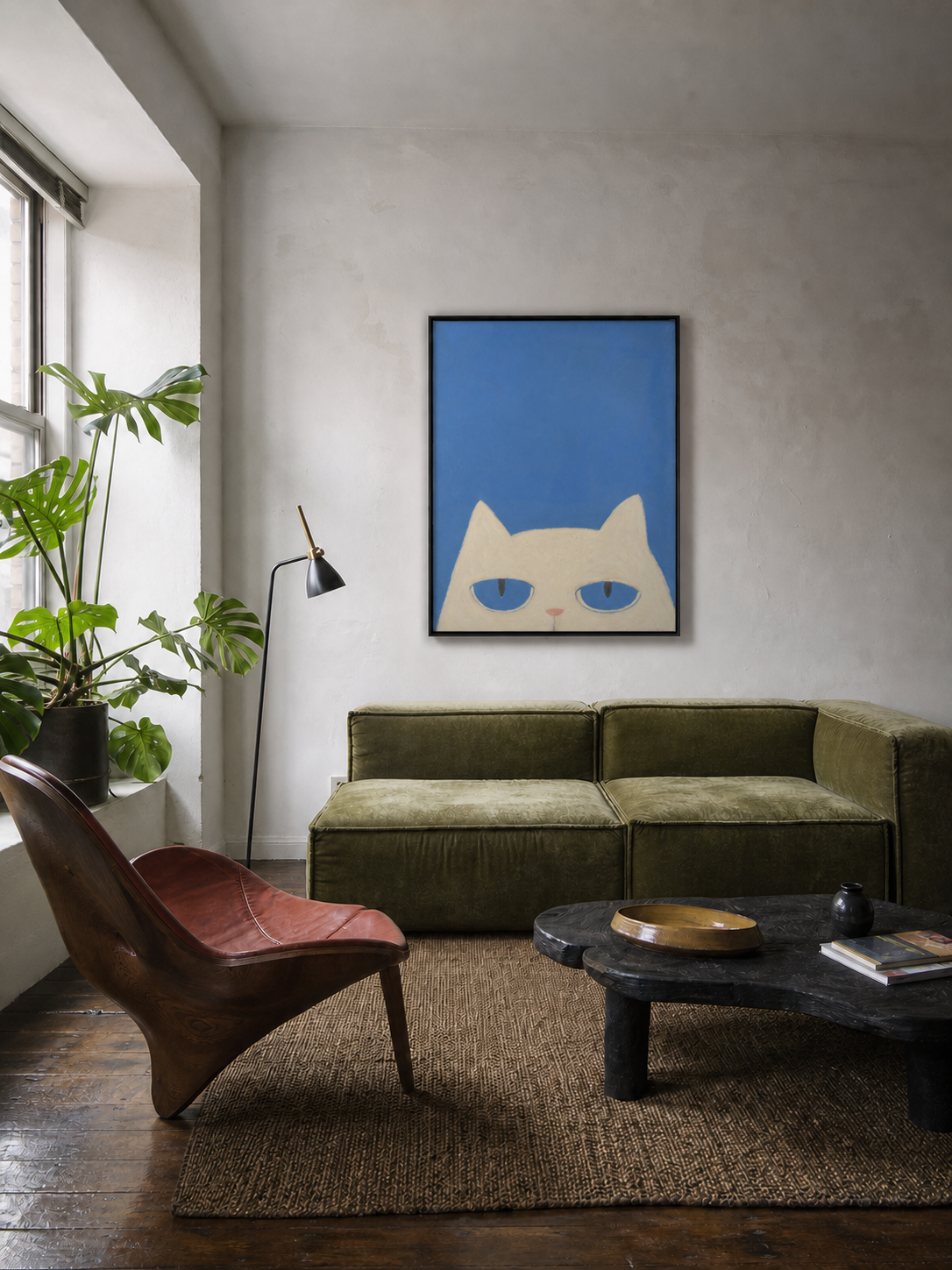Les yeux bleus — tirage d’art encadré présenté dans un salon